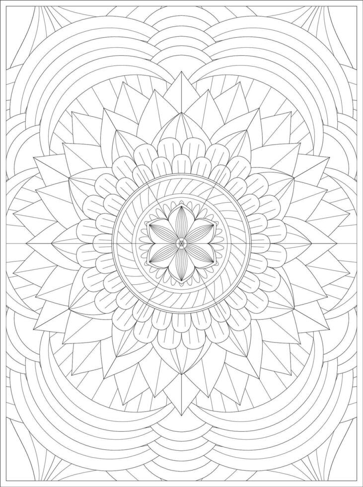 An adult coloring page with a large flower design vector