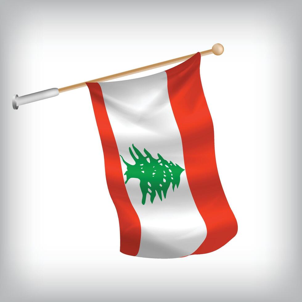 Realistic illustration of Lebanon flags waving on the wall. The set is in the collection vector