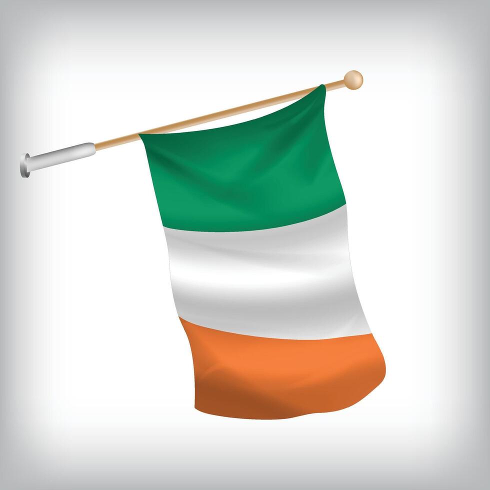 Realistic illustration of Ireland flags waving on the wall. The set is in the collection vector