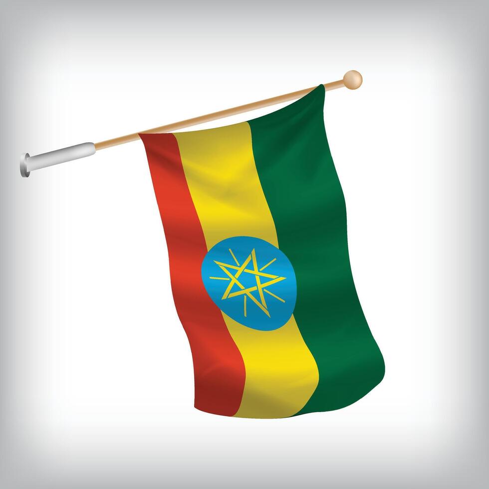 Realistic illustration of Ethiopia flags waving on the wall. The set is in the collection vector