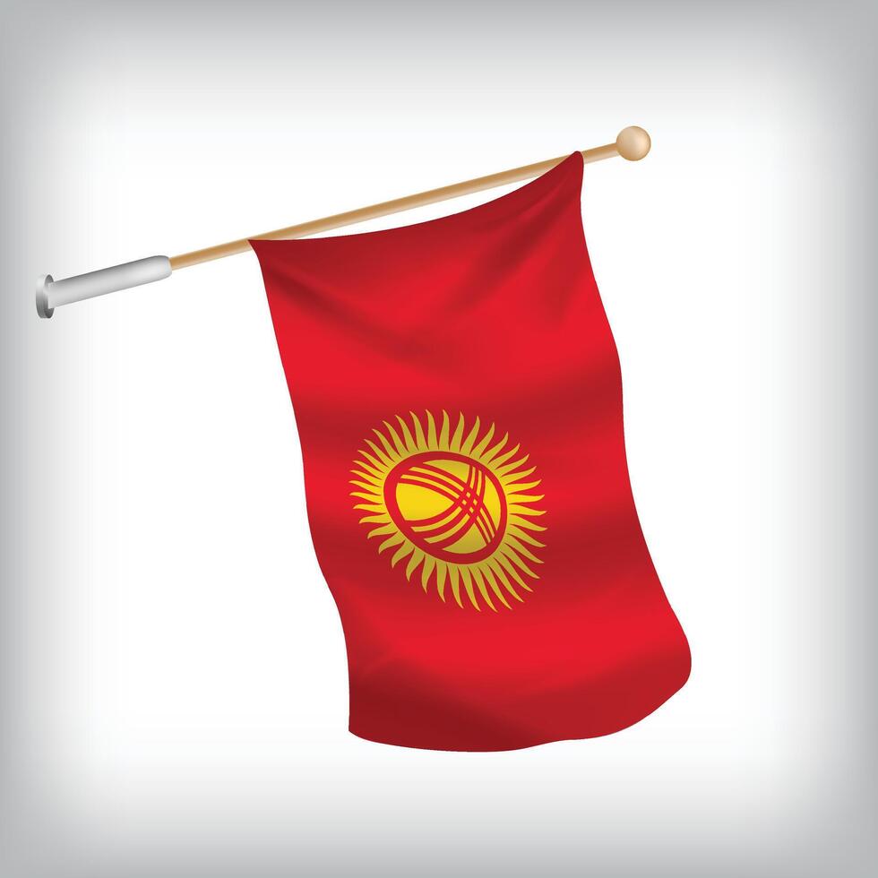 Realistic illustration of Kyrgyzstan flags waving on the wall. The set is in the collection vector