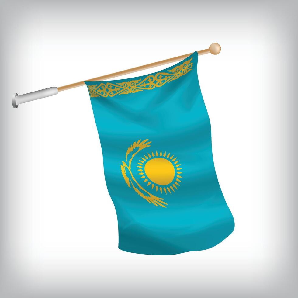 Realistic illustration of Kazakhstan flags waving on the wall. The set is in the collection vector