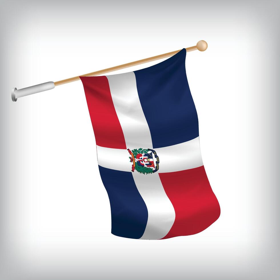 Realistic illustration of Dominican Republic flags waving on the wall. The set is in the collection vector