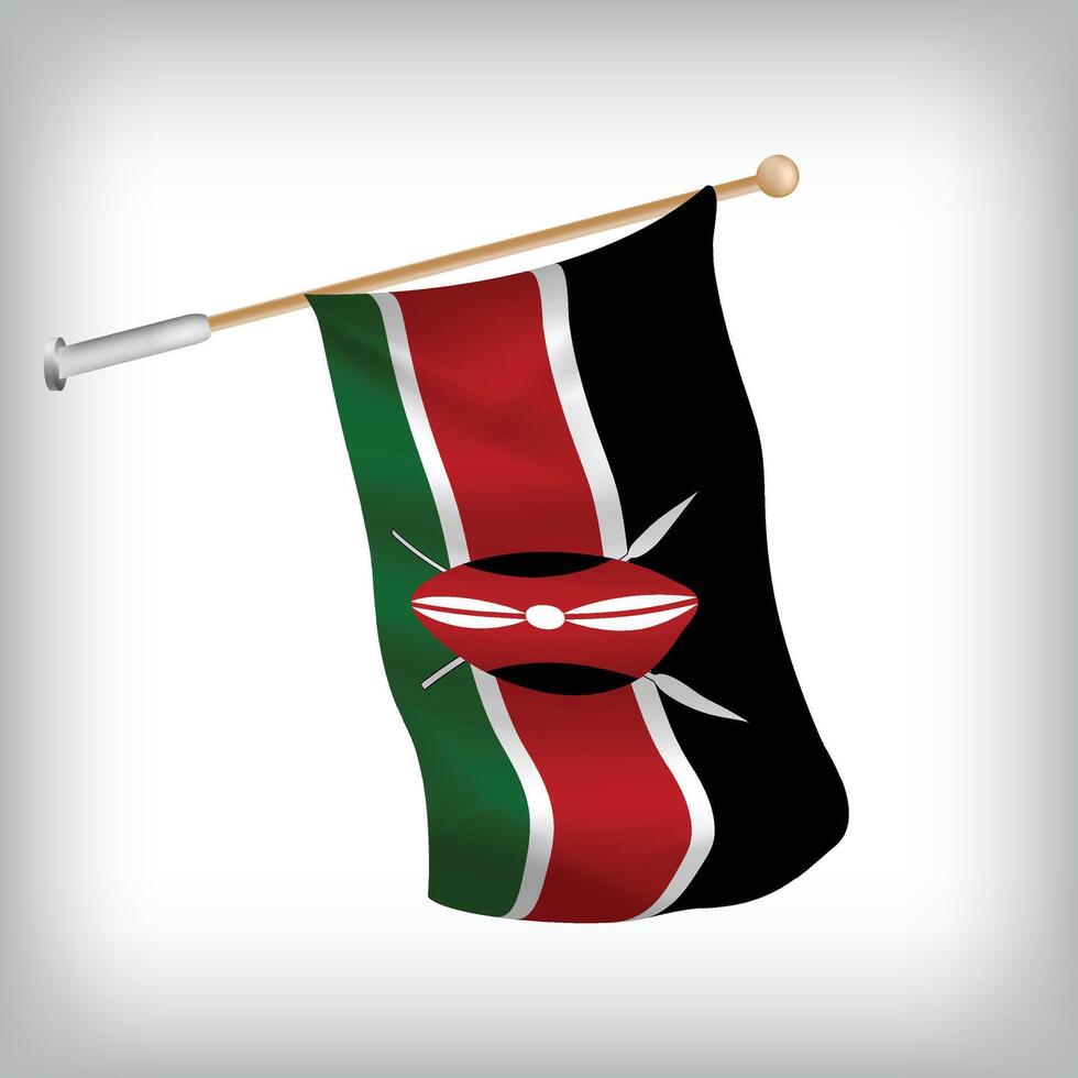 Realistic illustration of Kenya flags waving on the wall. The set is in the collection vector