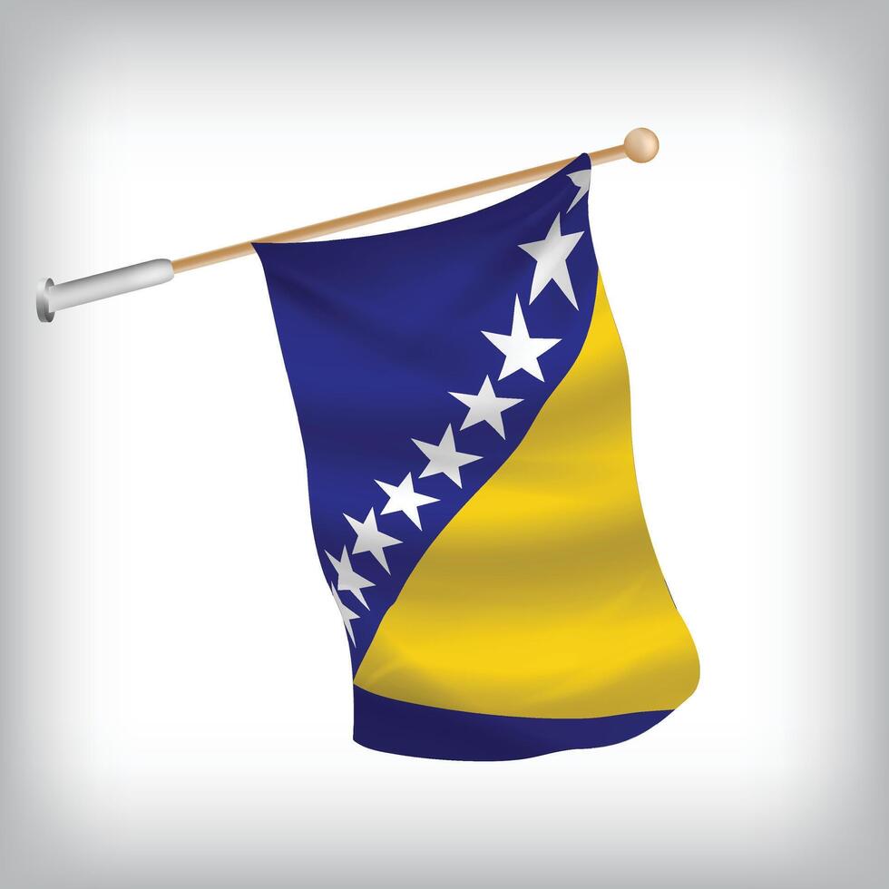 Realistic illustration of Bosnia and Herzegovina flags waving on the wall. The set is in the collection vector