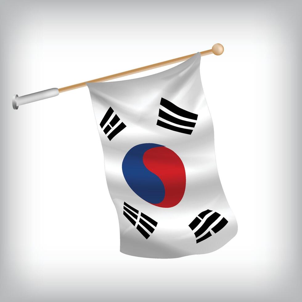 Realistic illustration of South Korea flags waving on the wall. The set is in the collection vector