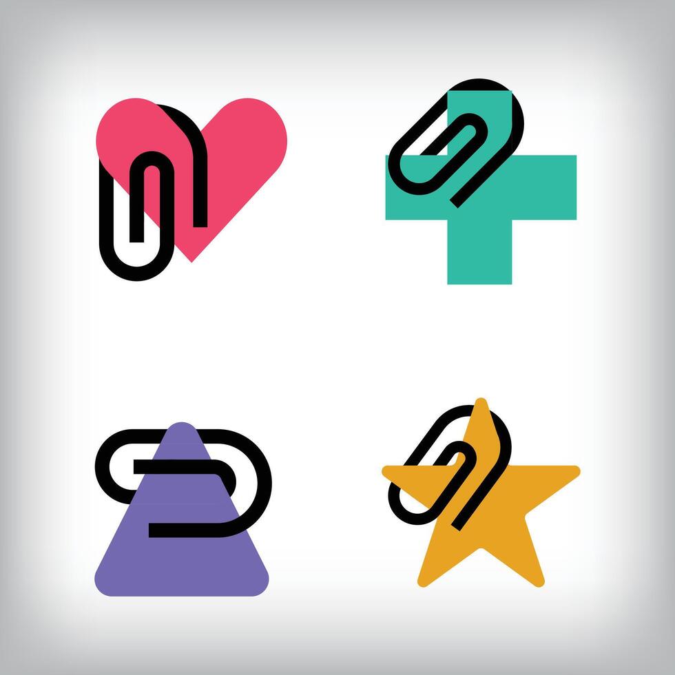 Simple paperclip icon, heart, star, health plus and triangle sign logo design sign. Different and colorful design icon. vector