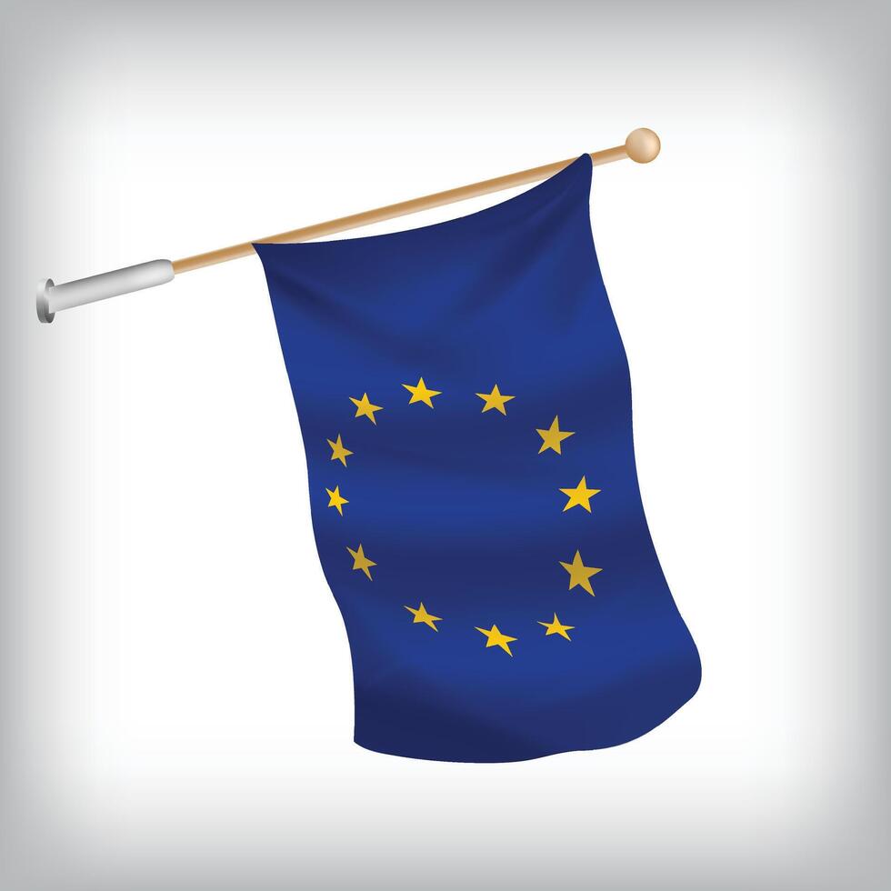 Realistic illustration of European Union flags waving on the wall. The set is in the collection vector