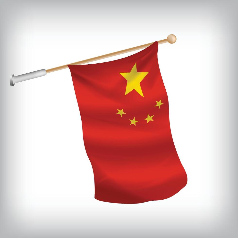 Realistic illustration of China flags waving on the wall. The set is in the collection vector