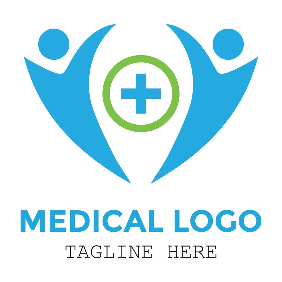 Green circle in medical sign logo and two healthy people modern design vector