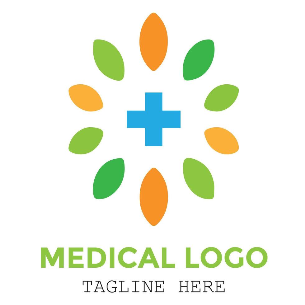 Cross health care medical and modern colorful flower logo design vector