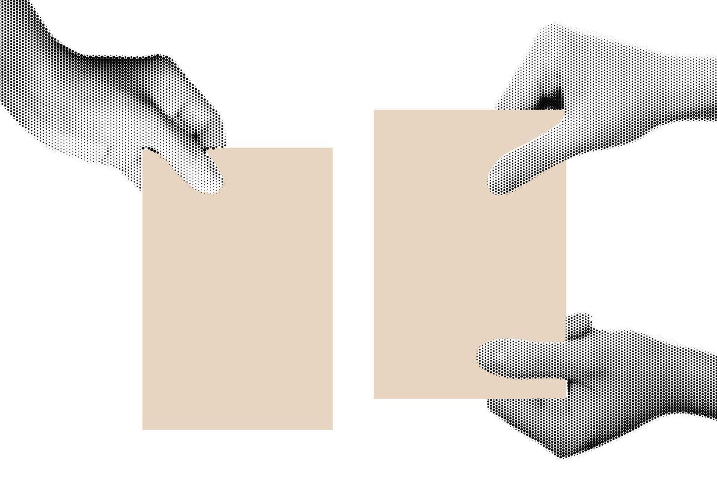 Halftone image of hands holding paper. Pop art retro style illustration vector