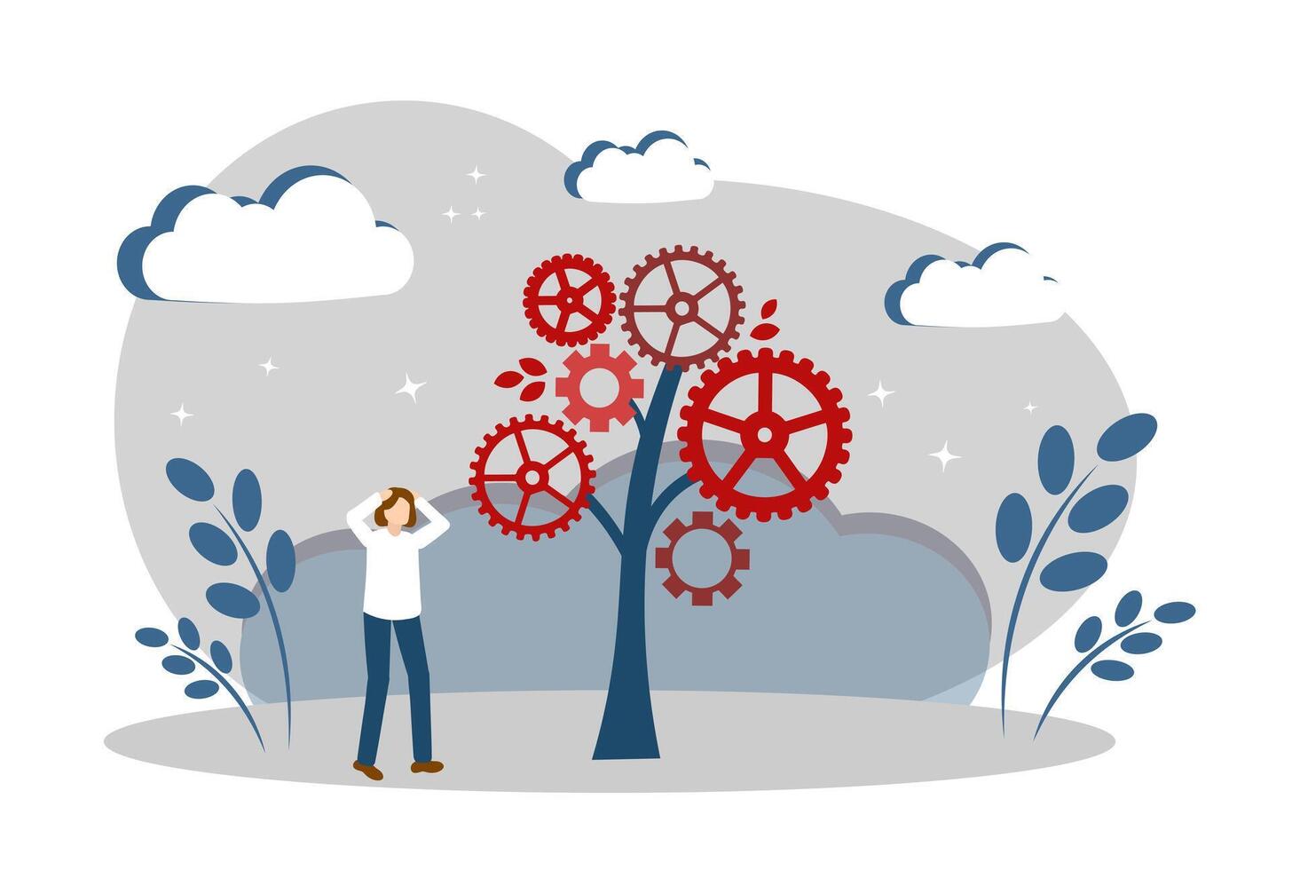 A tree of gears. The concept of thinking, creativity and development vector
