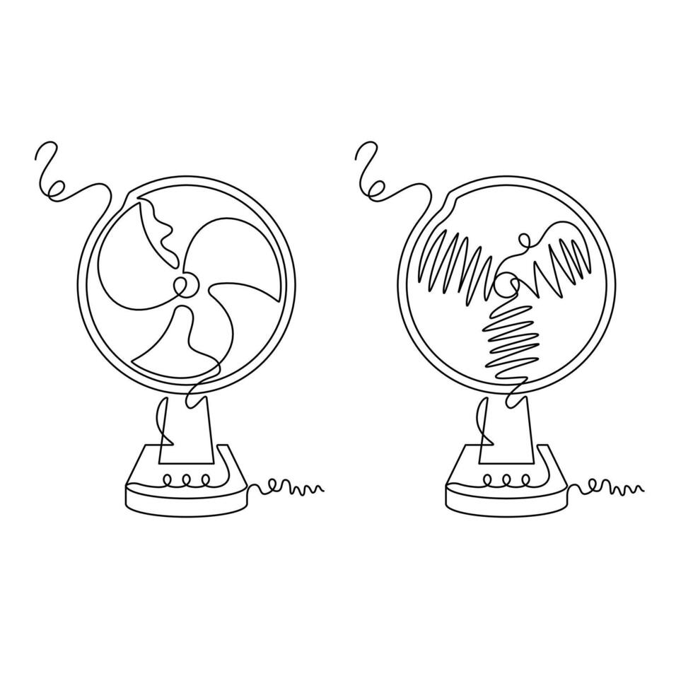 one line art electric fan illustration. line art, one continuous line, simple, hand drawn and sketch style. for icons, symbols, signs or logos vector