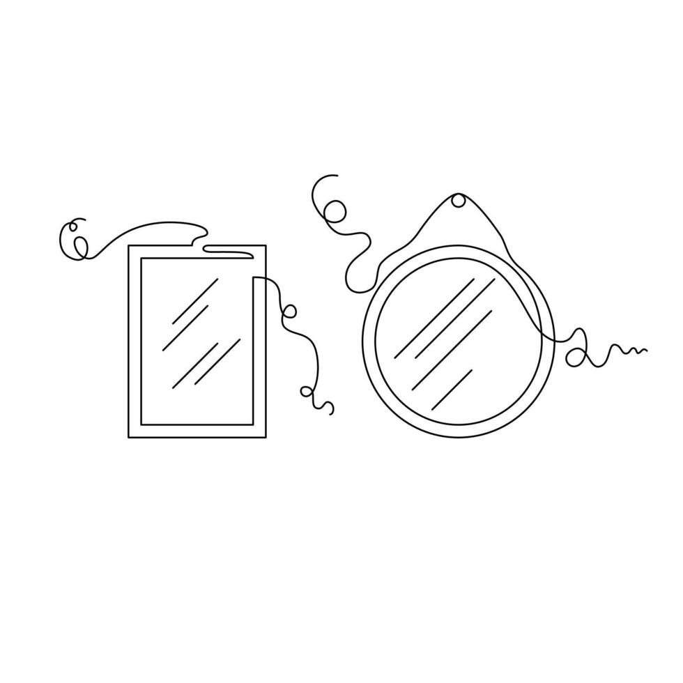 one line art mirror illustration. line art, one continuous line, simple, hand drawn and sketch style. for icons, symbols, signs or logos vector