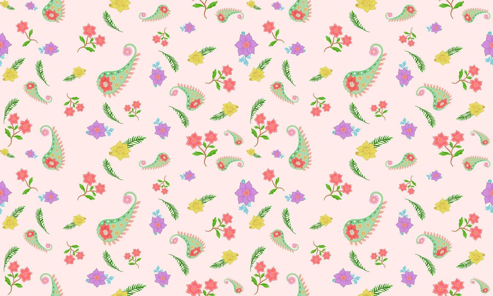 A pattern with flowers and leaves on a pink background vector