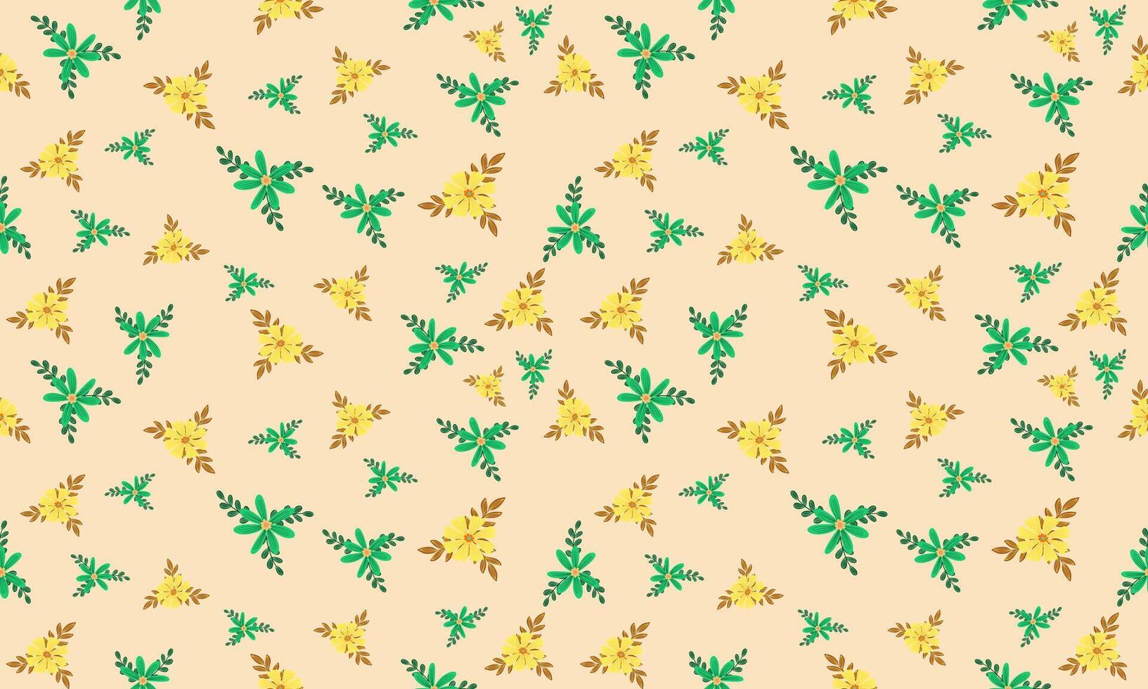 A pattern with green leaves and yellow flowers vector
