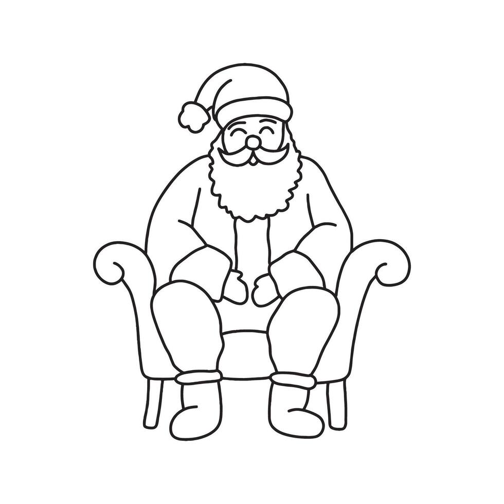 Cute Santa Claus sits in a chair in doodle style. vector