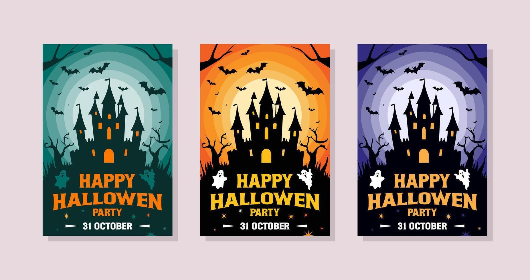 Halloween party banners with castle and bats vector