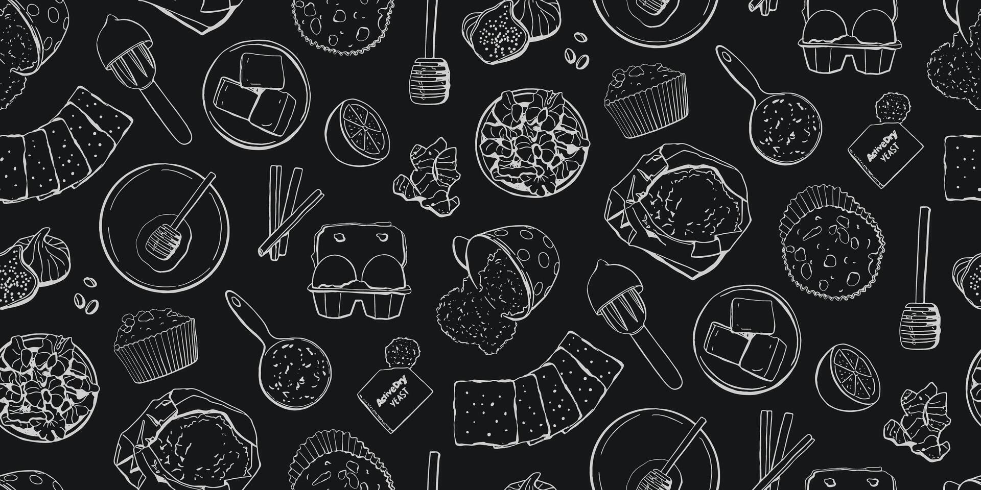 Chalkboard Bakery Cooking Recipe Seamless Pattern in Vintage Style vector
