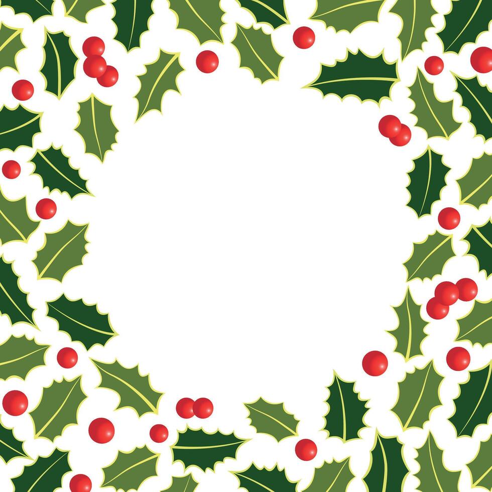 Christmas Holiday Card and Invitation Template with Holly Leaves and Berries. Oval Frame Background vector