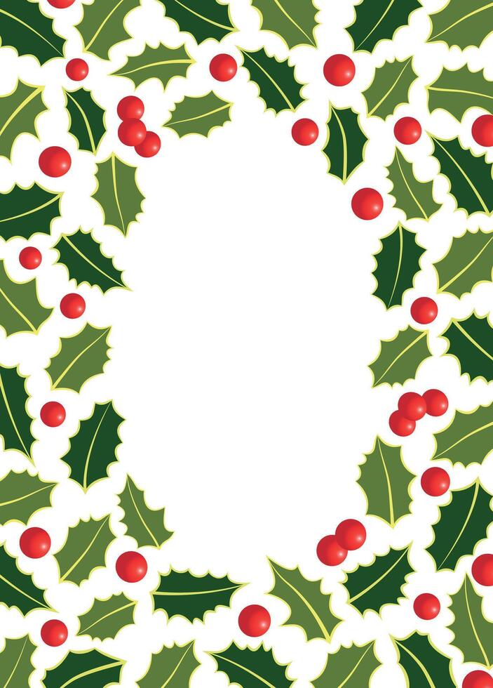 Holiday Card and Invitation Template with Holly Leaves and Berries. Oval Frame Background vector
