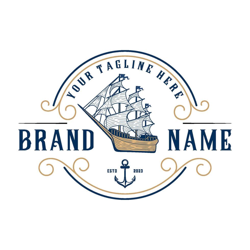 fishing boat logo fishing boat and lake concept. vector