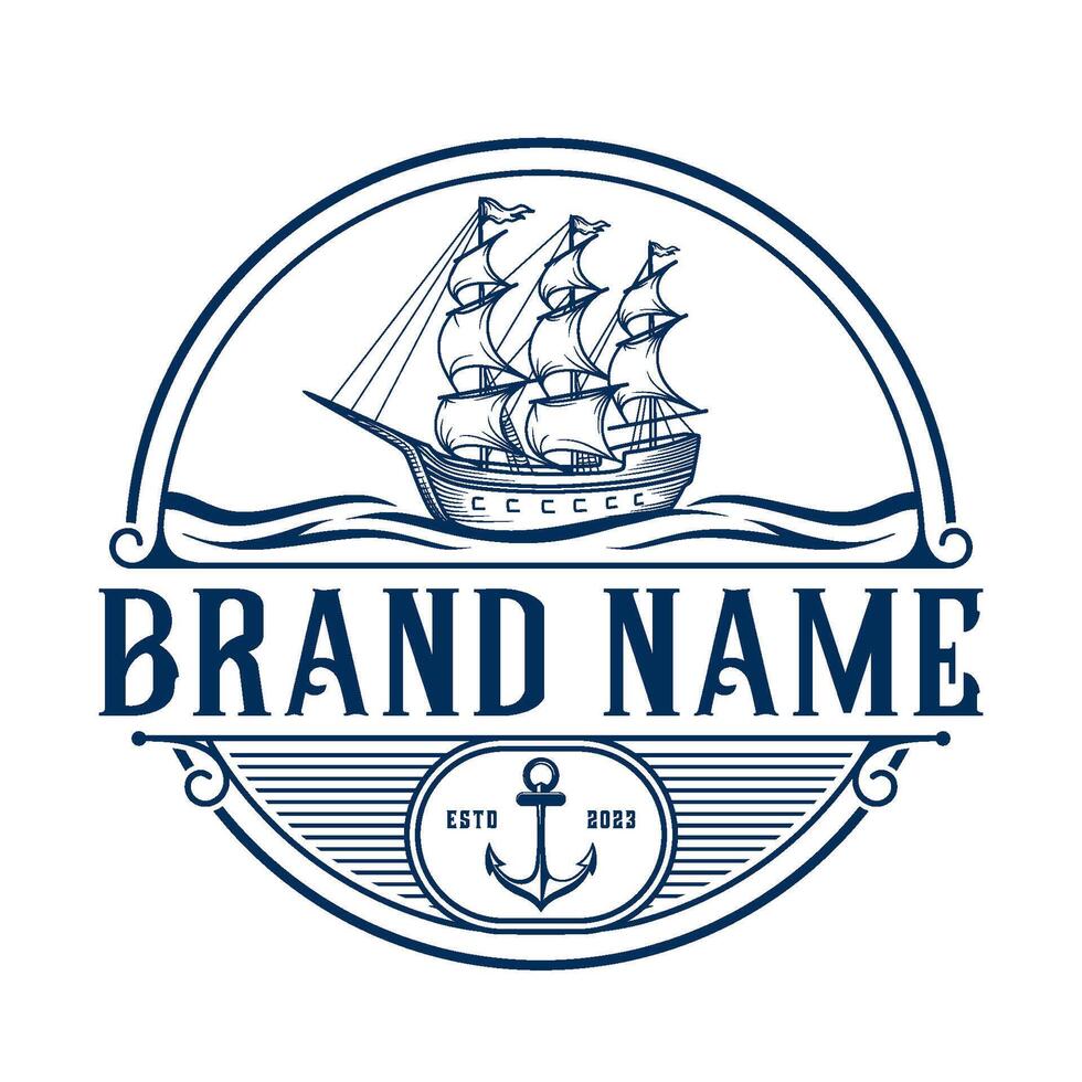 vintage sailboat logo design. marine tourism design vector