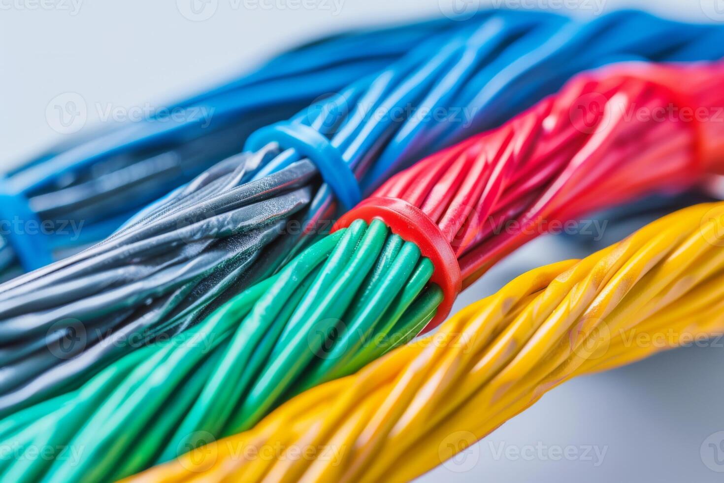 Colorful twisted wires organized with bands, showcasing vibrant hues for various projects photo