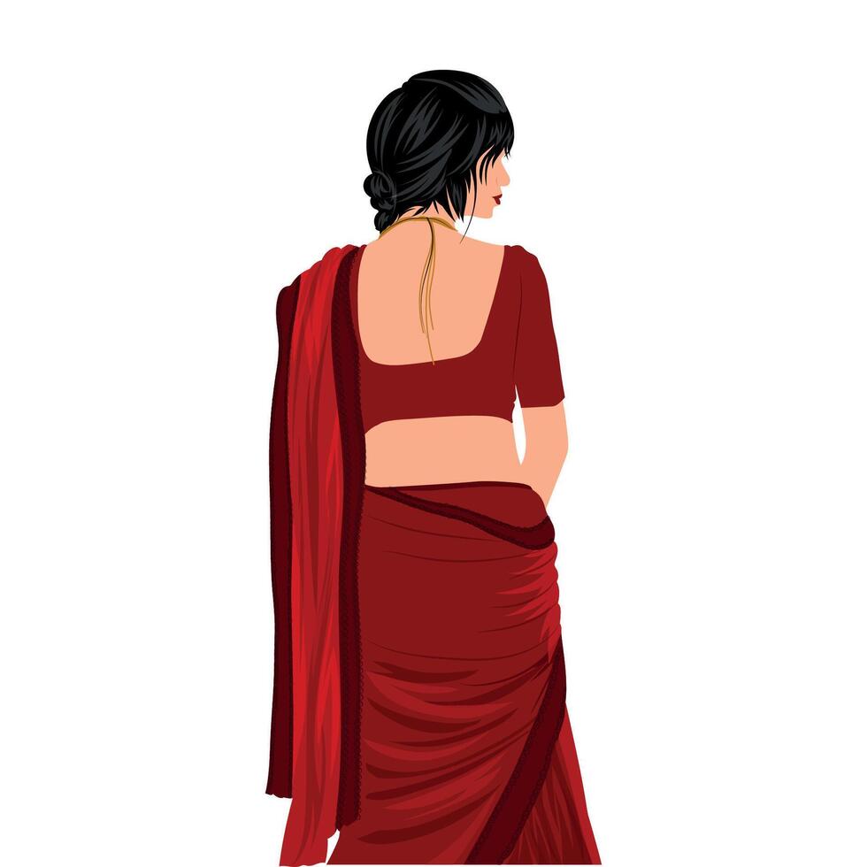 Girl wearing saree backside illustration vector