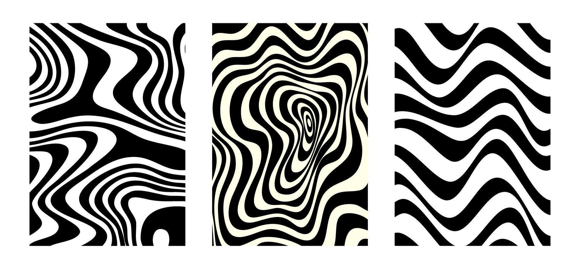 Psychedelic black and white pattern. Abstract wavy zebra background. vector