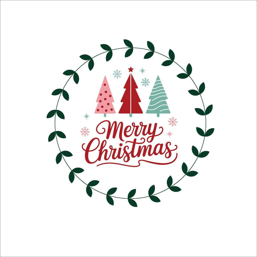 Merry Christmas Card with Colorful Stylized Trees vector