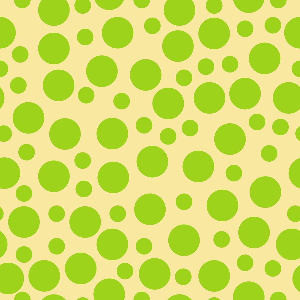 Seamless pattern of green circles of different diameters on a yellow background, positive pattern of round elements for design vector