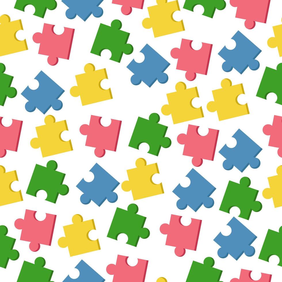 puzzle pieces seamless pattern, bright details scattered on a white background vector