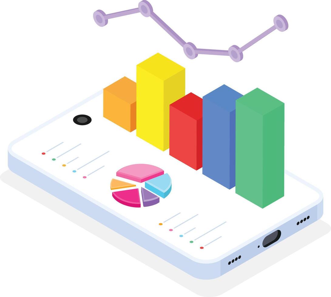3D Isometric Data Visualization on Mobile Device vector