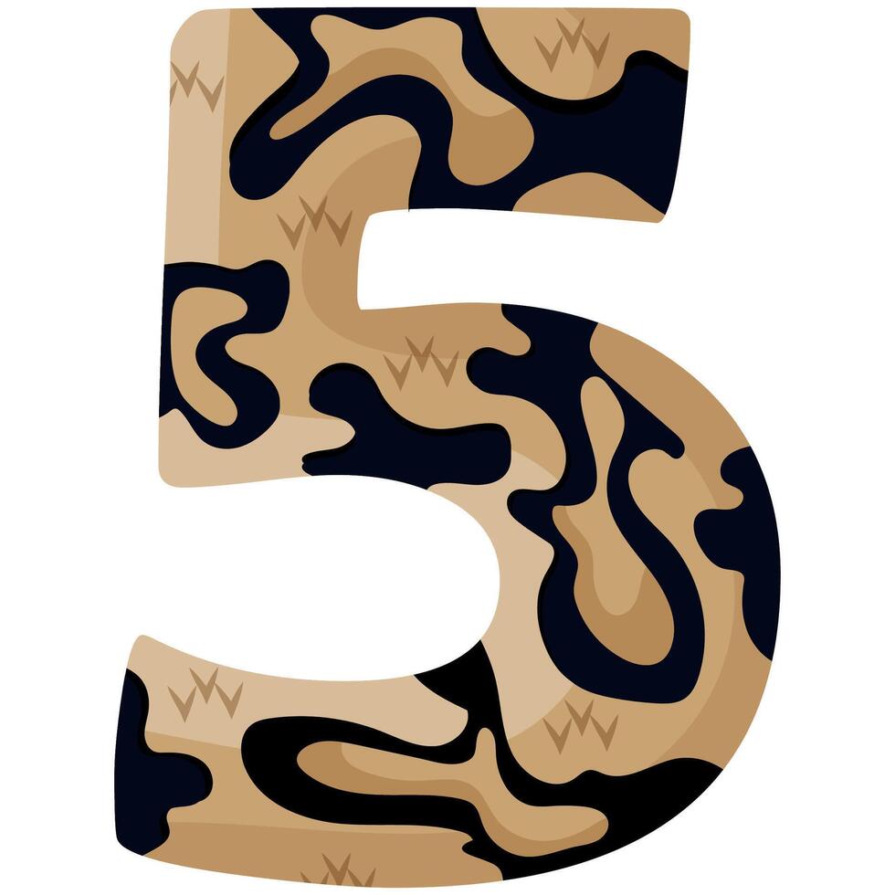 number 5 design for the new year with an animal design, namely with detailed spots of the skin of a common yellow boa vector
