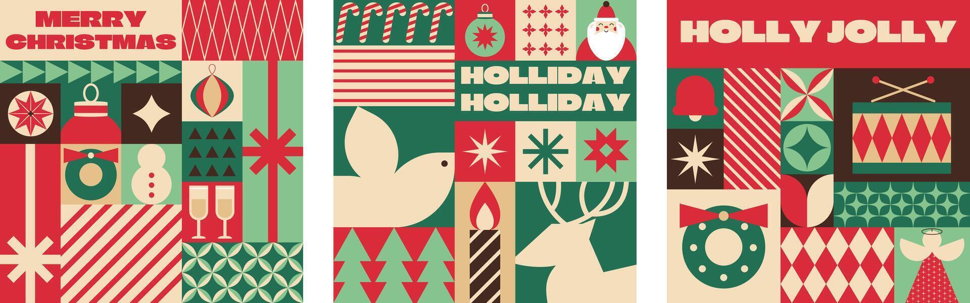 Christmas minimalist geometric design holiday card set vector