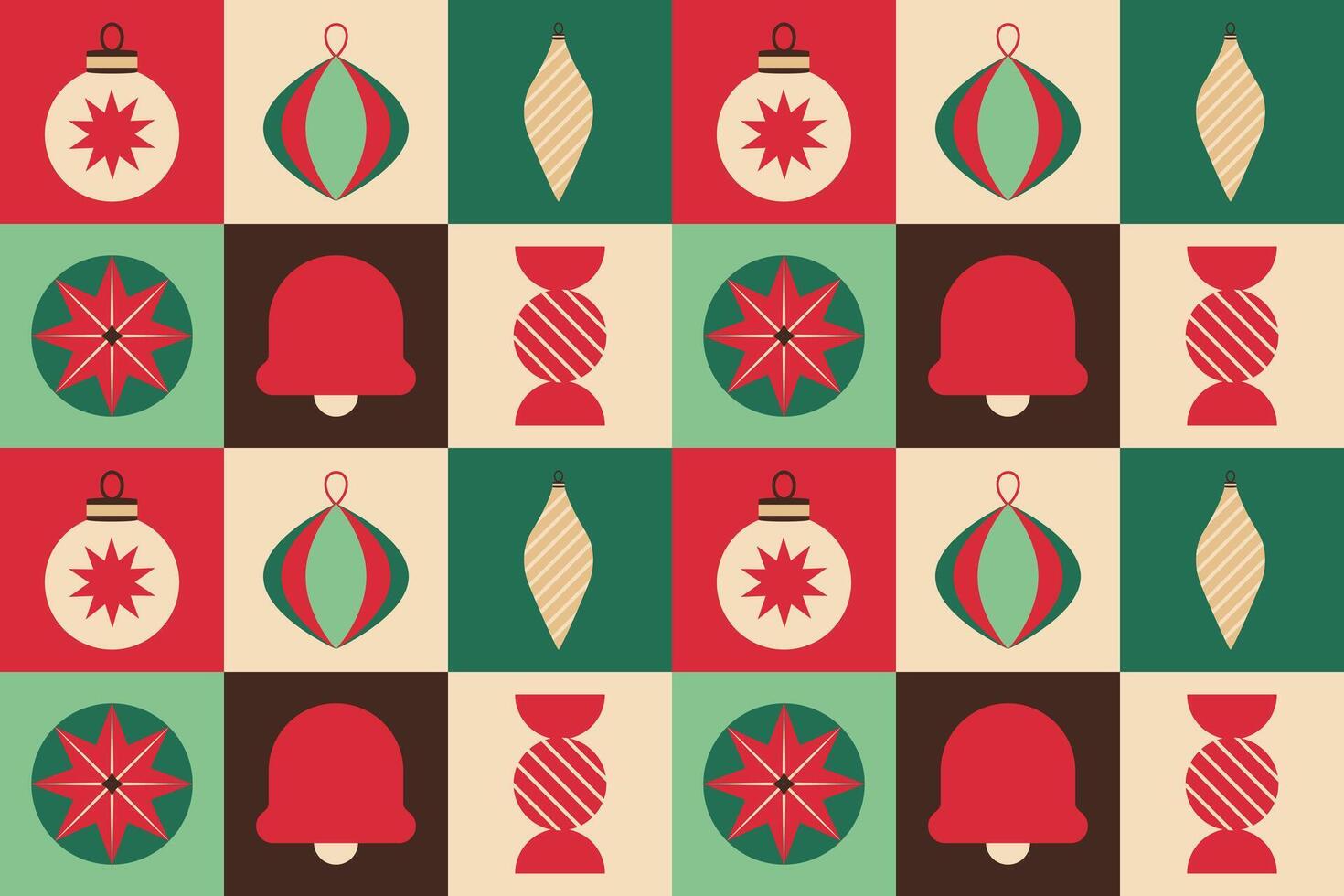 Retro Christmas Ornament Pattern in Geometric Squares vector