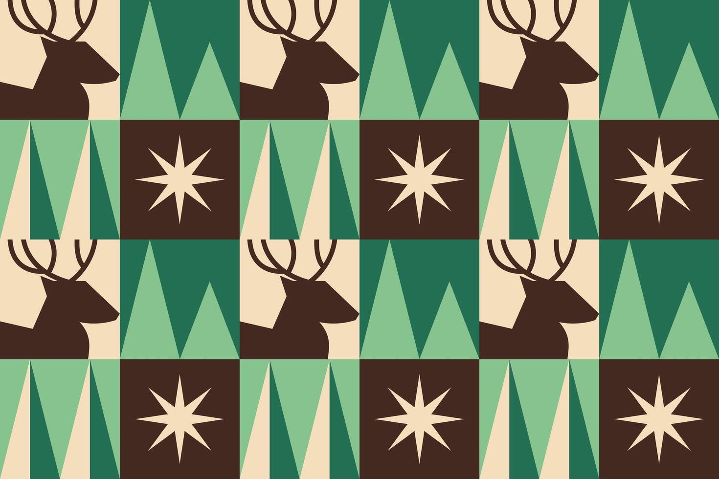 Retro Christmas Pattern with Reindeer, Stars and Trees vector