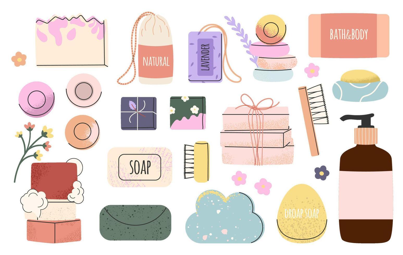 Handmade natural soap bar and bath products of set vector