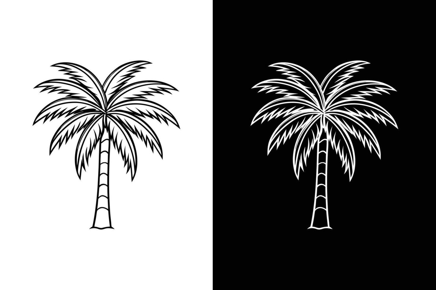 Palm Tree Line Art Icon. Elegant Tropical on White and Black Backgrounds vector