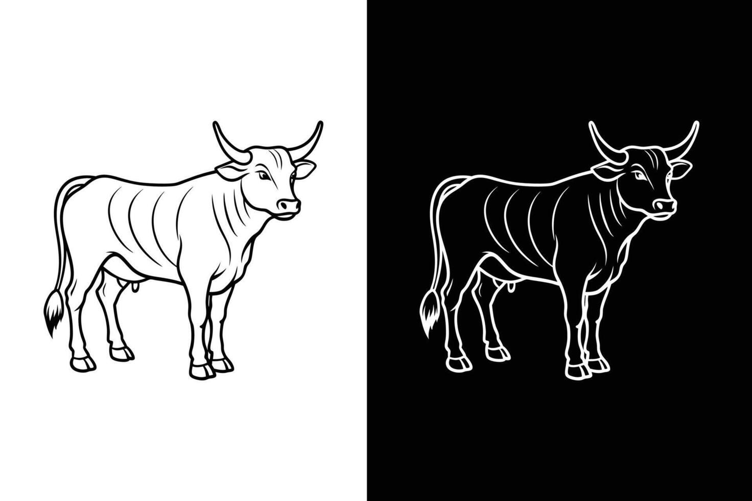 Bull line Icon Design on Black and White vector