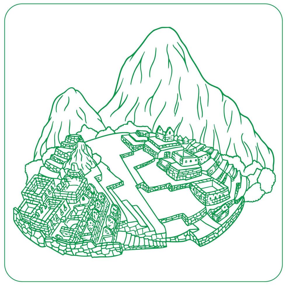 lineart macchu pichu peru draw vector