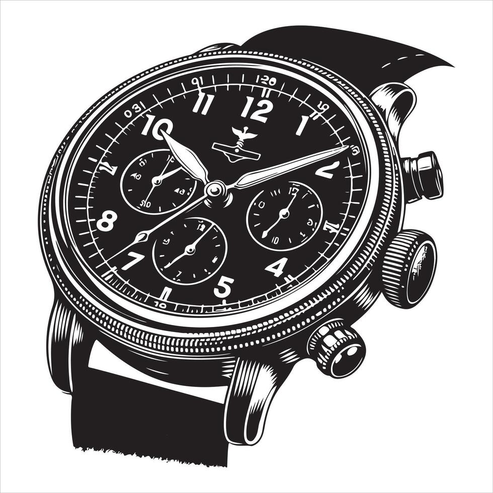 Analog wristwatch, ideal for luxury brand silhouette on white background vector