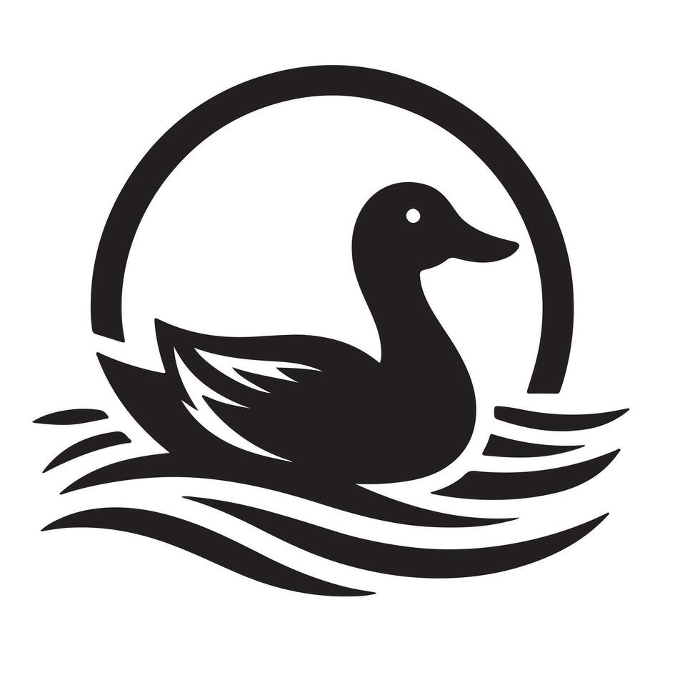 A duck swimming in water logo icon silhouette on white background vector