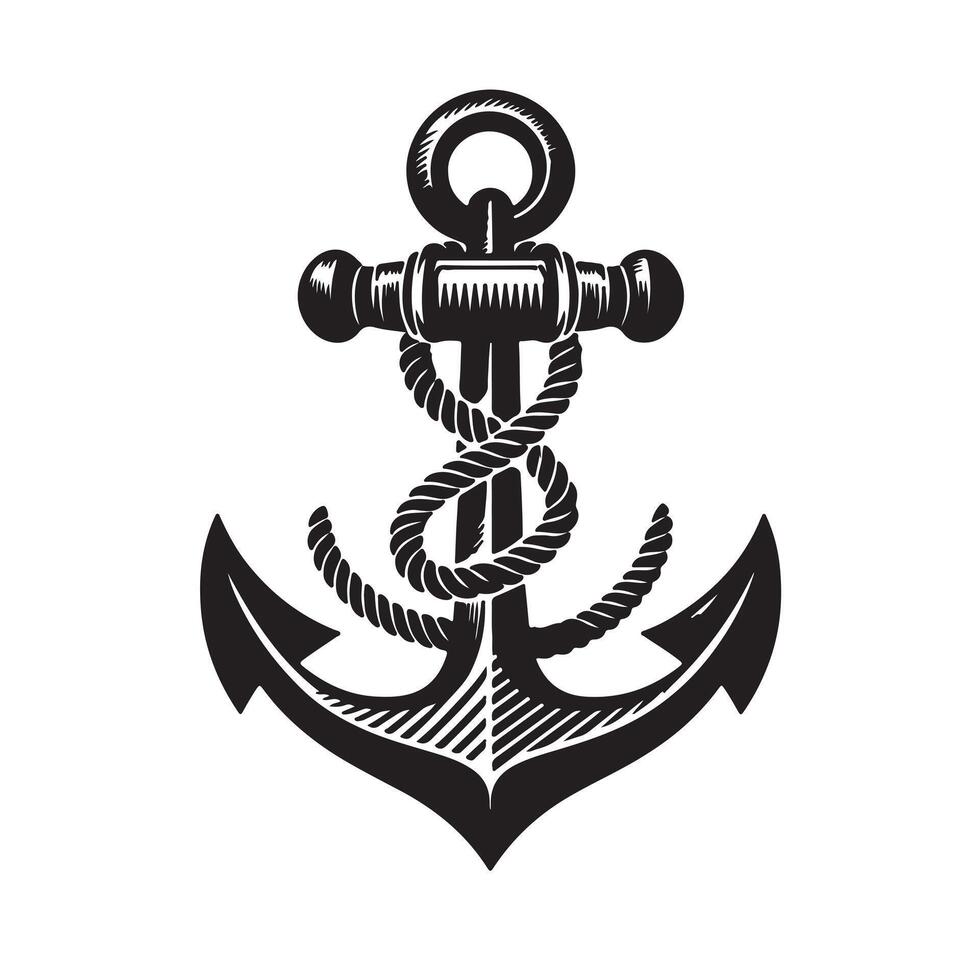 Anchor Bundle Illustration, Marine Cut File, Nautical Stencil, Navy Clipart, Seafarer silhouette on white background 10 eps vector