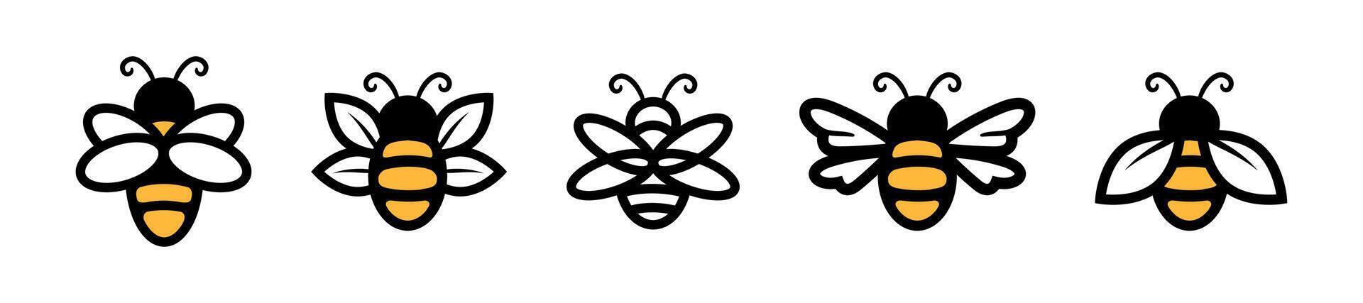 Bee icon set in cartoon style vector