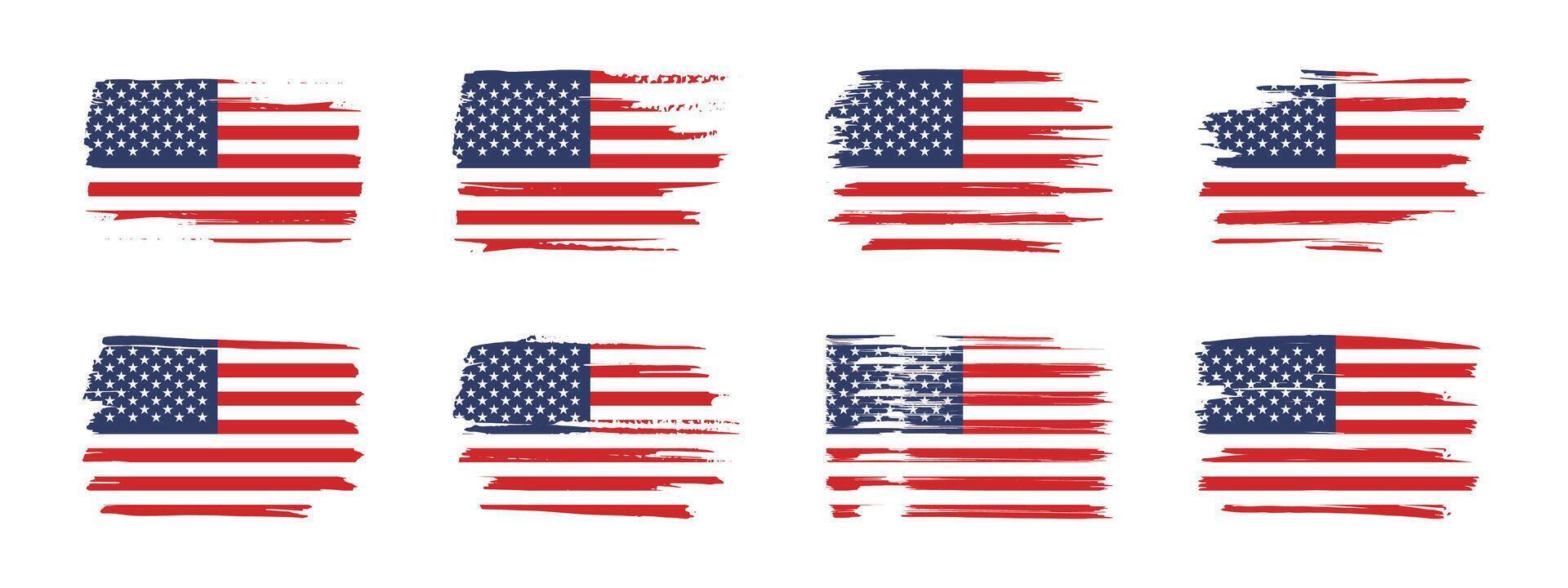American flag grunge set vector
