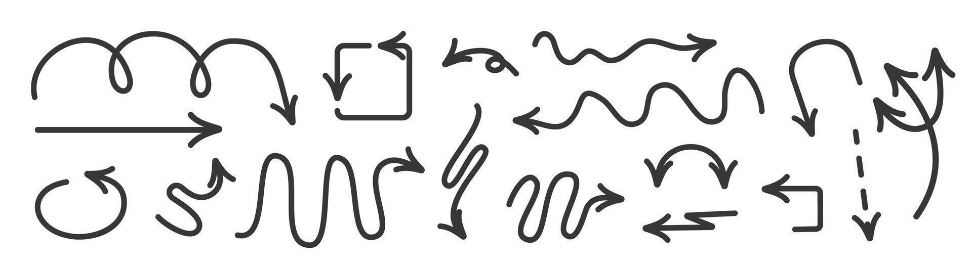 Doodle arrows set. Hand-drawn arrows in various directions vector