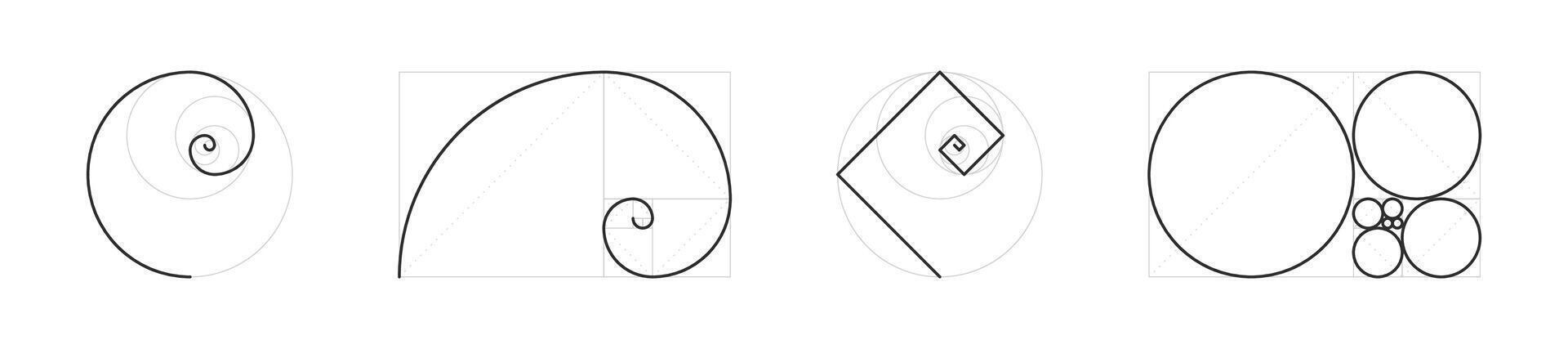 Golden ratio schemme set. Icons depicting the golden ratio in design vector
